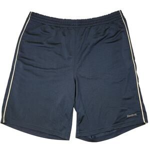 REEBOK Sport Shorts Blue White Gray Trim Drawstring Pockets 36" Waist 9" Inseam